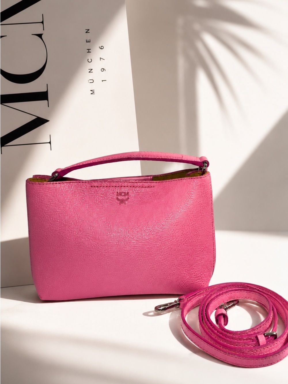 MCM Pink Pebbled Leather Convertible Crossbody